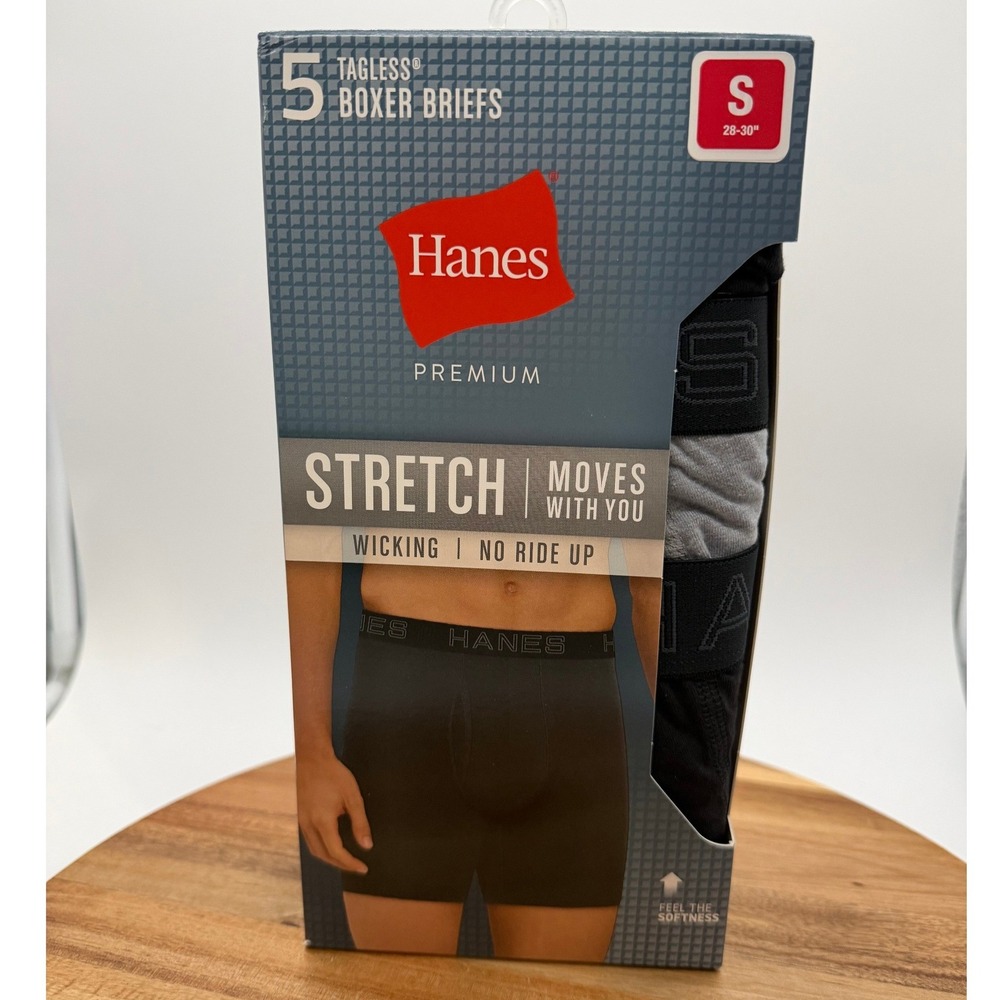 Hanes 5 Pack Premium Men's 28-30 Small Tagless Stretch Boxer Briefs Black Gray